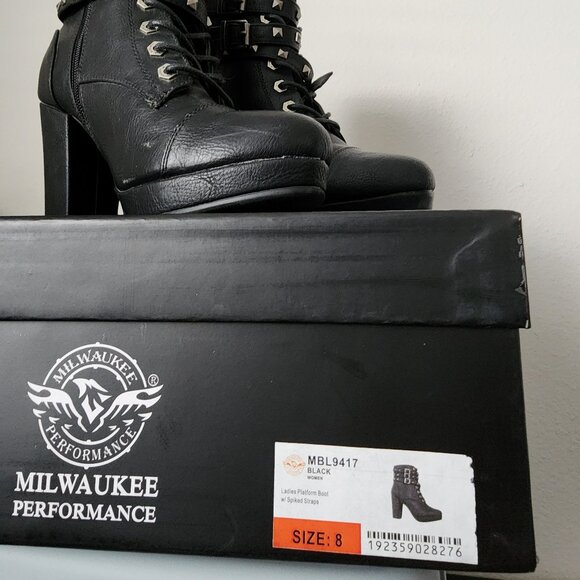 Milwaukee Leather Women's Black Lace-Up Boots with Triple Strap Studded, Size 8 - Picture 6 of 6